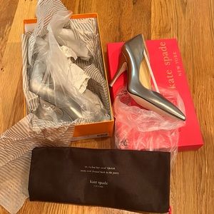 Kate Spade NWT aluminum/specchio licorice patent poi ted toe pump 7M